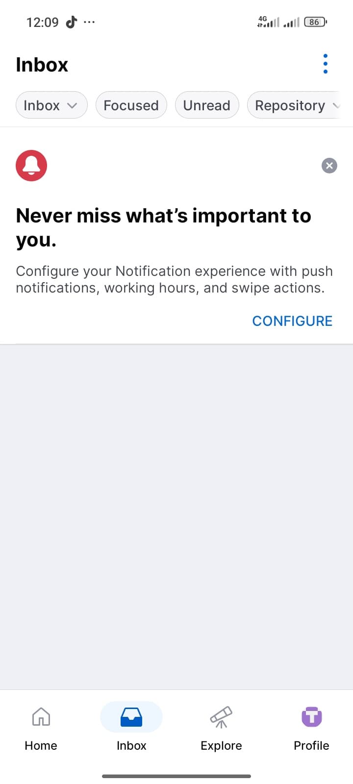 Screenshot of mobile app inbox