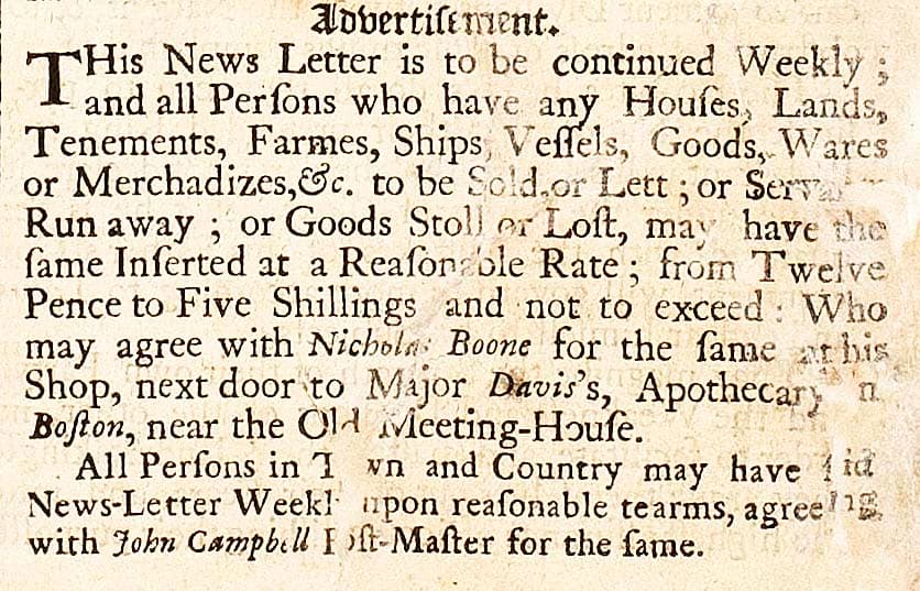 17040424 Boston News-Letter p2 - classified ad